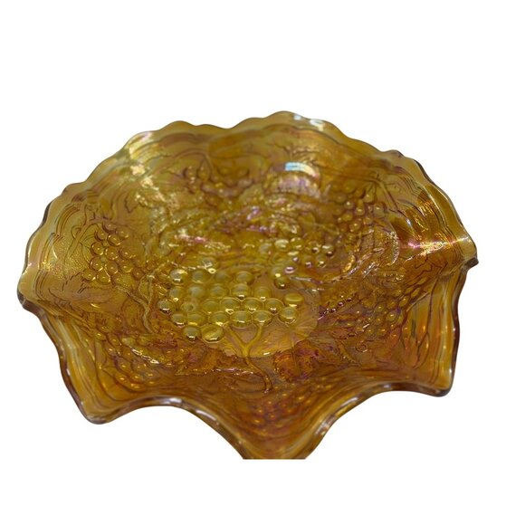 VTG Imperial Marigold Carnival Glass 8.5" Ruffled Bowl Grapes & Vines Pattern - Picture 6 of 6